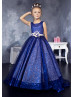 Royal Blue Sequin Flower Girl Dress With Flower Sash